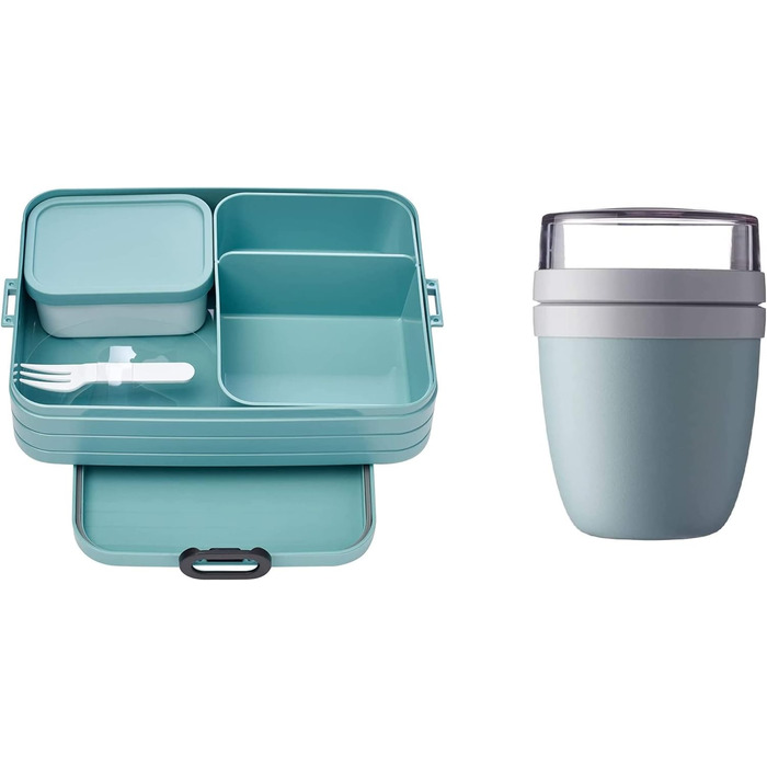 Ланч-бокс с коробкой Bento - на 4 бутерброда или 8 ломтиков хлеба - Ланч-бокс для небольших закусок и остатков еды - Ланч-бокс для взрослых - Коробка с отделениями - (Nordic Green, набор обедов на вынос)