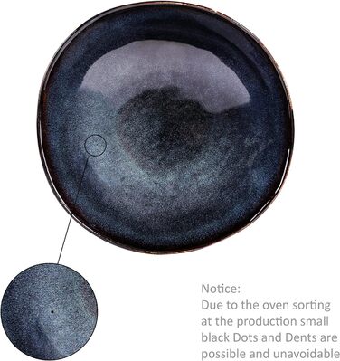 СПІВАЧКА Тарілка для пасти Токіо 4 шт., Тарілка для спагетті 4 персони, Набір посуду з кераміки Макарони, Тарілка з локшиною Можна мити в посудомийній машині, Миска для макаронів ручної роботи, Миска для макаронів синьо-чорна з коричневими вставками 1,2 л