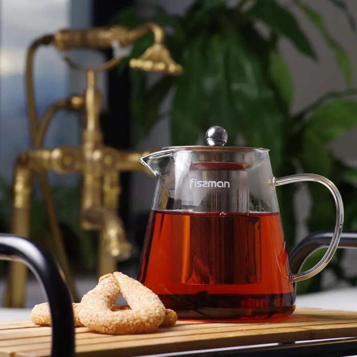 Заварочный чайник Fissman 950 мл со стальным фильтром стекло (6479)