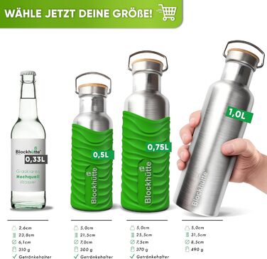 Ізольована пляшка для пиття преміум-класу з нержавіючої сталі 1л з натуральною щетиною Герметична ізольована пляшка Ізольована пляшка для університету, офісу, яку можна мити в посудомийній машині Без BPA (токсичний зелений)