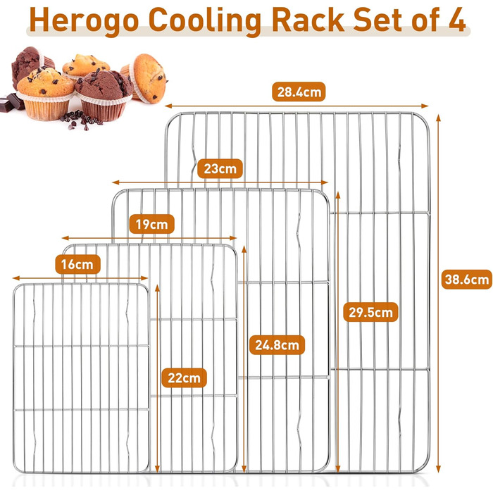 Решетка для гриля из нержавеющей стали для выпечки, жарки, приготовления пищи, 4 шт Herogo