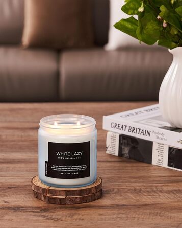 Ароматичні свічки M&SENSE з кавою у скляній банці з 2 гнітами 330 г, час горіння 70 годин, свічка з натурального соєвого воску для спальні, кухні, декору дому, подарункова свічка для чоловіків та жінок, смажена кава (біла лінива)