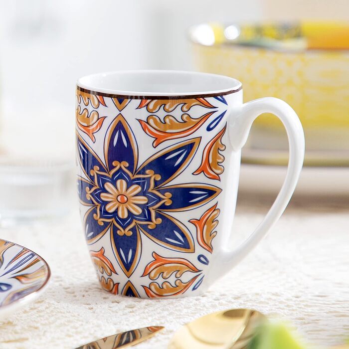 Порцеляновий набір посуду Haruka, 48 шт. Набір круглий комбо-сервіз на 12 осіб, включає чашки, миски, десертні тарілки та обідні тарілки (жасмин, набір посуду з 32 предметів)