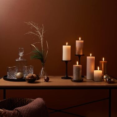 Свічка Bolsius Rustic Pillar XXL - 3 шт. и - 10 x 10 см - Декоративні побутові свічки - Час горіння 62 години - Без запаху - Містить натуральний рослинний віск - Без пальмової олії (Taupe)