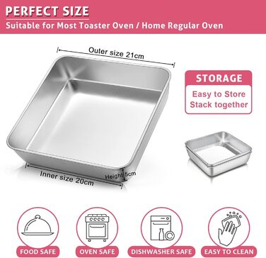 Набор форм для торта Herogo, 20,3 см, нержавеющая сталь, квадратная форма для выпечки, жарки, форма для торта брауни, набор форм для выпечки на свадьбу, здоровая и нетоксичная, можно мыть в посудомоечной машине, 20 см