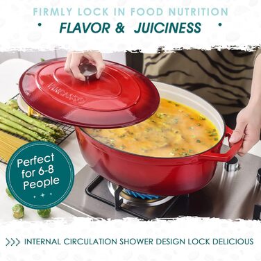 Чавунна сковорода Vancasso, чавунна каструля з кришкою, емальоване покриття об&39ємом 5 л, індукційна каструля, каструля, чавунна сковорода для всіх типів плит, підходить для індукції, кругла, кремово-біла, 5 л біла (червона, 37 см)