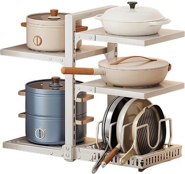 Органайзер для каструль HIMKI для шафи з регульованими відділеннями, тримач для каструль 4/5/7 рівнів, підставка для каструль з тримачем для кришки для кухонної шафи (5 рівнів, білий)