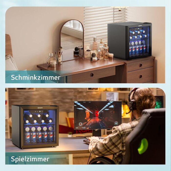 Міні-холодильник зі скляними дверцятами 37 л чорний EUHOMY