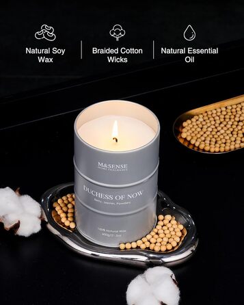 Ароматичні свічки M&SENSE з натурального соєвого воску, натуральна соєва свічка для домашнього декору, тривалий час горіння до 70 годин, класні подарунки-свічки для чоловіків і жінок (600 г, герцогиня Нові)