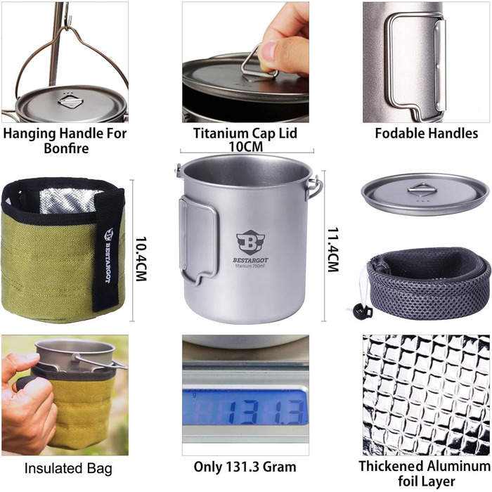 Титановий набір посуду для кемпінгу 750 мл. Bestargot