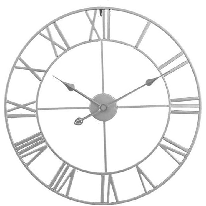 Великий круглий металевий настінний годинник у вінтажному стилі, безшумний, не цокаючий, працює на батарейках, 40 см, 16 дюймів, римські цифри, годинники для вітальні, спальні, кухні, настінний годинник-прикраса (срібний, 40 см)