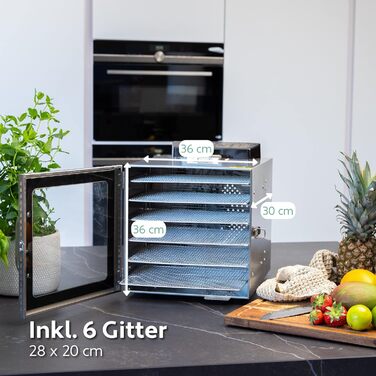 Дегидратор из нержавеющей стали - Дегидратор с регулятором температуры (35-75C) для сушки фруктов, грибов и мяса - Сушилка 650 Вт с функцией таймера 24 часа - Дегидратор Food Vita5 (6 слоев S, серебристый)