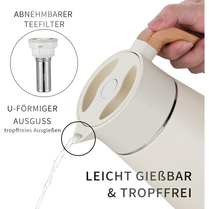 Термоглечик з чайним фільтром 1,5 л, кремовий VETIN