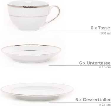 Набір кухлів konsimo 18 предметів - NEW HOLLIS Набір чашок для капучино - Порцеляна - Можна мити в посудомийній машині - 6 персон (платиновий, 18 шт. )
