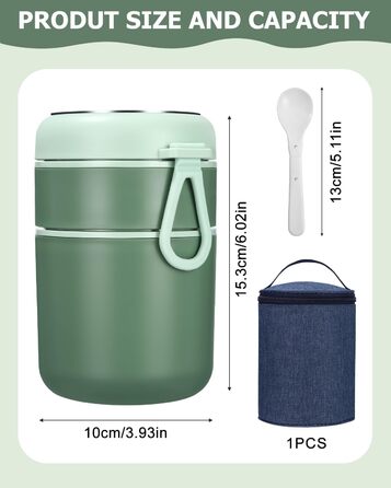 Стаканчик для пластівців 710 мл із складаною ложкою, зелений Nuxory