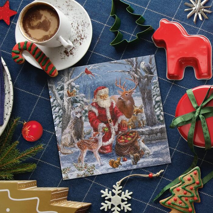 Серветки 3-шарові (33 x 33 см) I 20 шт. I Різнокольорові паперові серветки, ідеальні для різдвяного столу I Серветки - Різдво, зима, зірки, сніг, сніговики I (Подарунки від Санти)