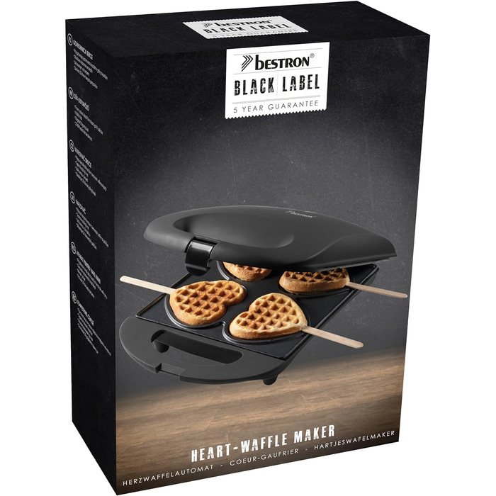 Вафельниця для вафель у формі серця на паличці 780 Вт, чорний Bestron