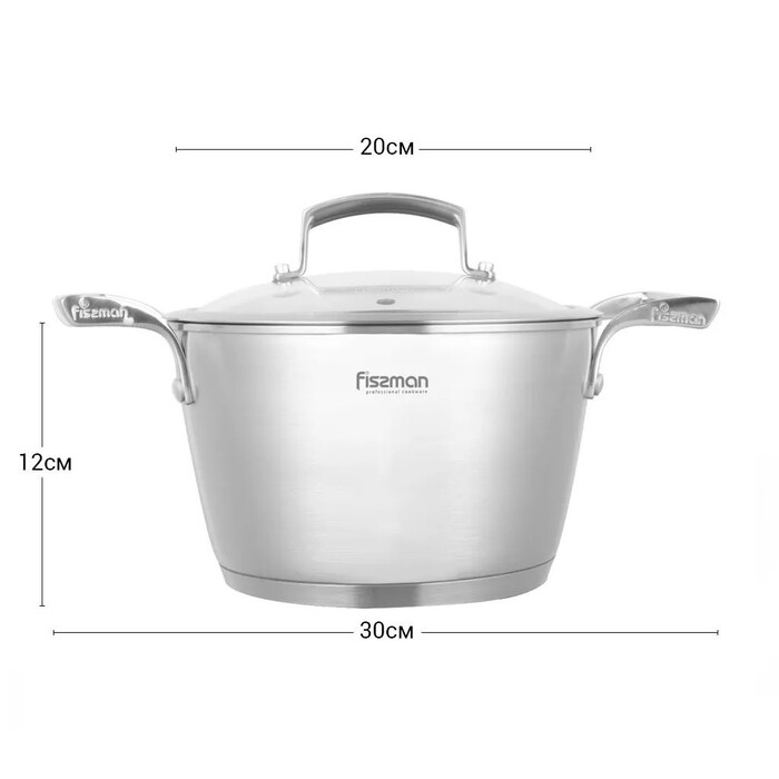 Каструля Fissman MILLENIUM 20x12 см / 3,2л зі скляною кришкою (5363)
