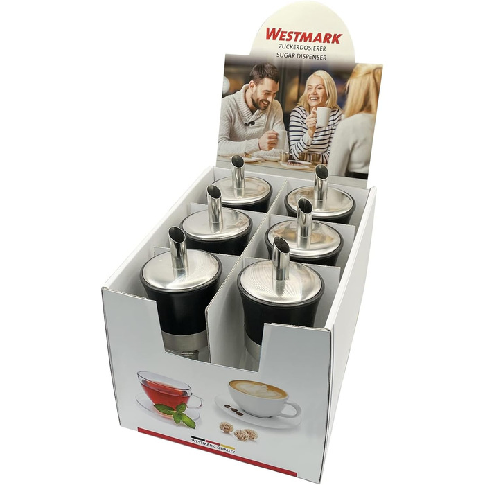 Дисплей дозатора цукру Westmark, вміст 6 дозаторів, ємність 190 мл кожен, скло/нержавіюча сталь/пластик, чорний, прозорий/чорний/сріблястий, 63592611 дозатор цукру 6 шт. чорний
