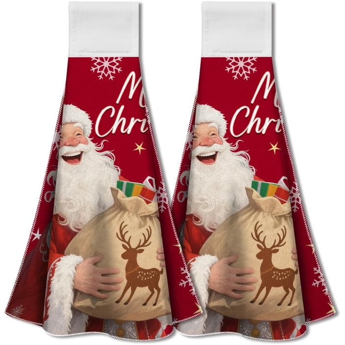 Набір з 2 різдвяних кухонних рушників 31,5 x 34,5 см з петлею для підвішування, Санта Клаус WADORN