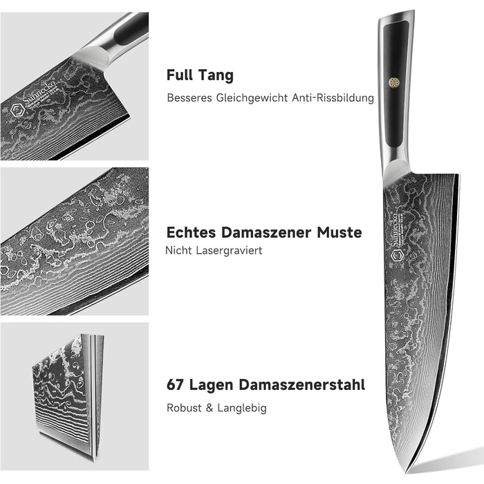 Ніж кухарський 20 см, дамаська сталь Sunnecko