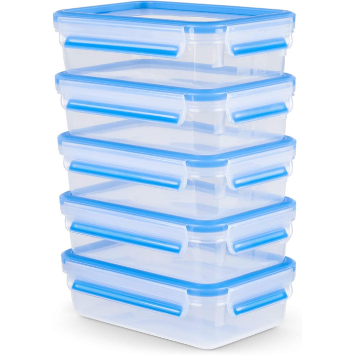 Набір з 5 прямокутних контейнерів для зберігання продуктів 0,8 л з кришками Clip & Close EMSA