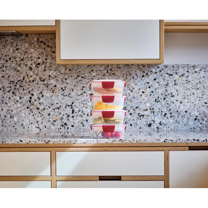 Набір круглих пластикових контейнерів 1 л з кришкою, 4 предмети, червоний Joseph Joseph