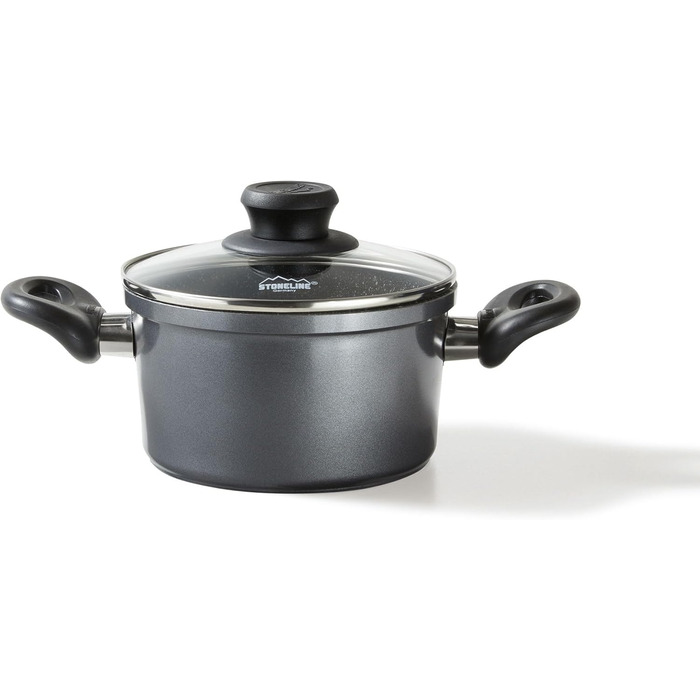 Каструля STONELINE XXL з литого алюмінію з кришкою, 7 л, антипригарне покриття зі справжніми кам&39яними частинками, індукційний посуд для всіх варильних поверхонь, духовка, приготування їжі без жиру та олії, сірий колір (16 см)