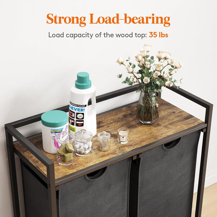 Сворачиваемая корзина для белья Lifewit, 95 л 2 выдвижные корзины для белья с верхней полкой и 2 семными сумками и ручками, сортировщик белья для прачечной, спальни, ванной комнаты и общего номера, черный 76x33,5x78 см Деревенский коричневый черный