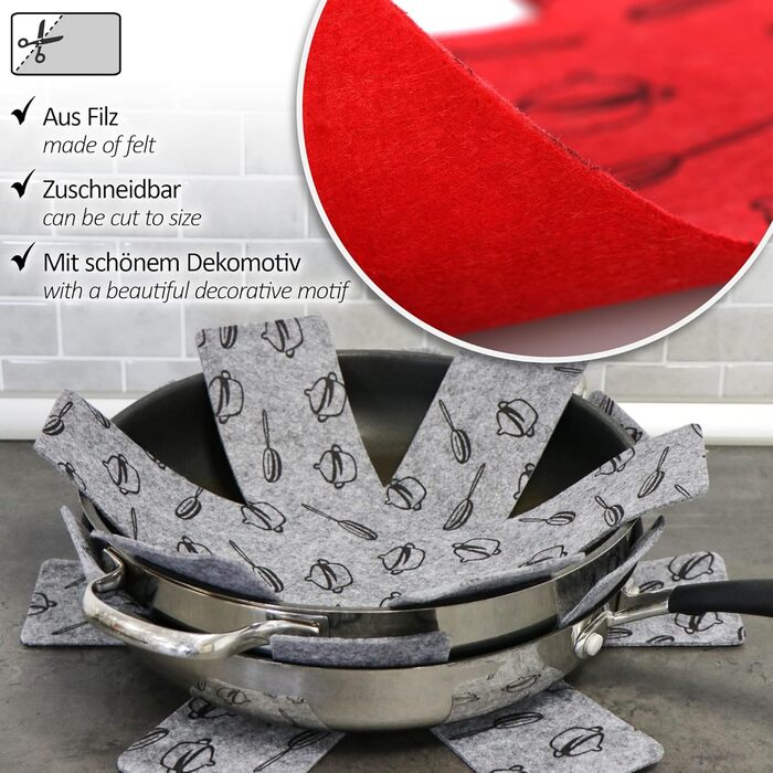 Набір з 9 фетрових підставок під гаряче 38 см, сірий/червоний/чорний Com-Four