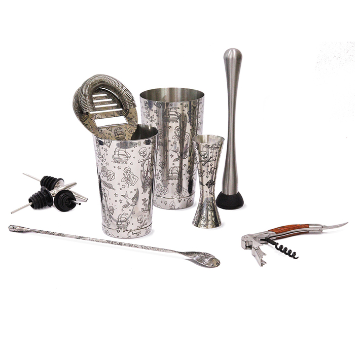 Набір бармена, 9 предметів, сатинована сталь, Tattoo, Urbanbar + ПОДАРУНОК келих TIKI