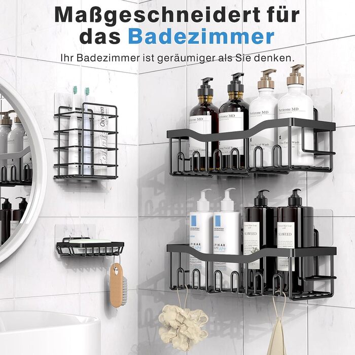 Набір настінних полиць для ванної кімнати, 4 предмети, чорний Handwise