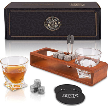 Набір склянки для віскі та 8 каменів для віскі в дерев'яній рамі подарункова коробка SEIZER