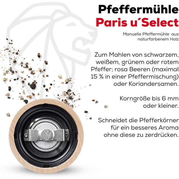 Ручне регулювання помелу u'Select, висота 12 см, дерево, коричневий, 23447 (млин для перцю, натуральний)