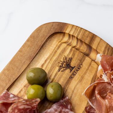 Дошка для стейків з оливкового дерева, дошка з оливкового дерева Обробна дошка, дерев'яна дошка, дошка для сервірування, дошка для сніданку, сирна дошка сільська довжиною приблизно від 40 до 43 см, товщиною приблизно 2 см (40-43 см, набір з 2 рустикальних