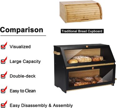 Хлібниця Leader Accessories з бамбука, 2-ярусна, для безпечного зберігання хліба, легкий догляд, 39x25x32 см, чорна (39x25x32 см/15,3&39x9,8&39x12,6&39) (чорна (50x25x37 см/19,7&39x9,8&39x14,5&39))