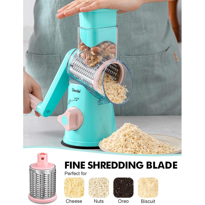 Терка для сыра, терка для овощей с 3 барабанными лезвиями, барабанная терка Более быстрая и легкая нарезка, овощерезка Идеально подходит для сыра, огурцов, творога, орехов и т. Д. (Гранкасиний)