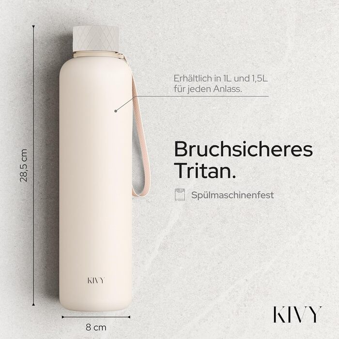 Пляшка для води 1 л тританова, кремова біла KIVY