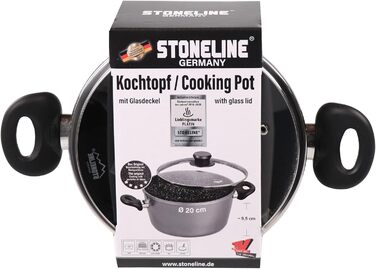 Лита алюмінієва каструля STONELINE XXL, велика каструля з кришкою, 7 л, антипригарне покриття зі справжніми кам&39яними частинками, каструля для індукції, підходить для всіх типів плит, духовки, приготування без жиру та олії, сіра (20 см)