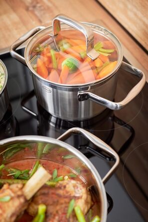 Універсальний набір каструль RSLE CHARM високої якості з 3 каструлями та 1 каструлею, нержавіюча сталь 18/10, скляна кришка, внутрішня вага, підходить для індукційних плит, можна мити в посудомийній машині (24 см, каструля)