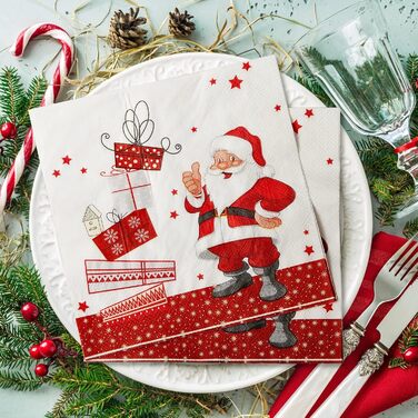 Різдвяні серветки Санта Клаус Паперові серветки 13 x 13 дюймів Традиційні паперові серветки Різдвяні серветки Декоративна паперова прикраса для прикраси святкового столу (Санта Клаус), 32