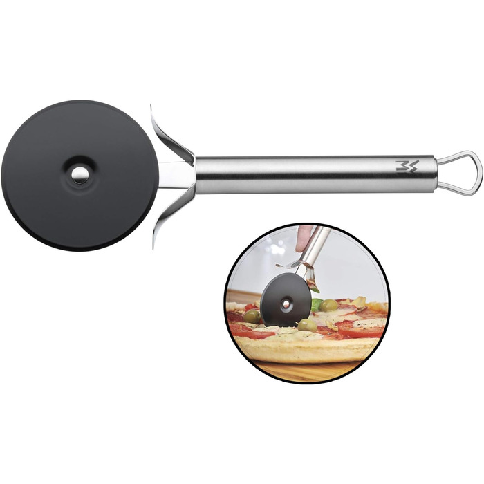 Різак для піци WMF Profi Plus 19,8 см, колесо для тіста з покриттям, ролик для піци, різак для піци, нержавіюча сталь Cromargan частково матова, можна мити в посудомийній машині (в комплекті з ложкою для морозива)