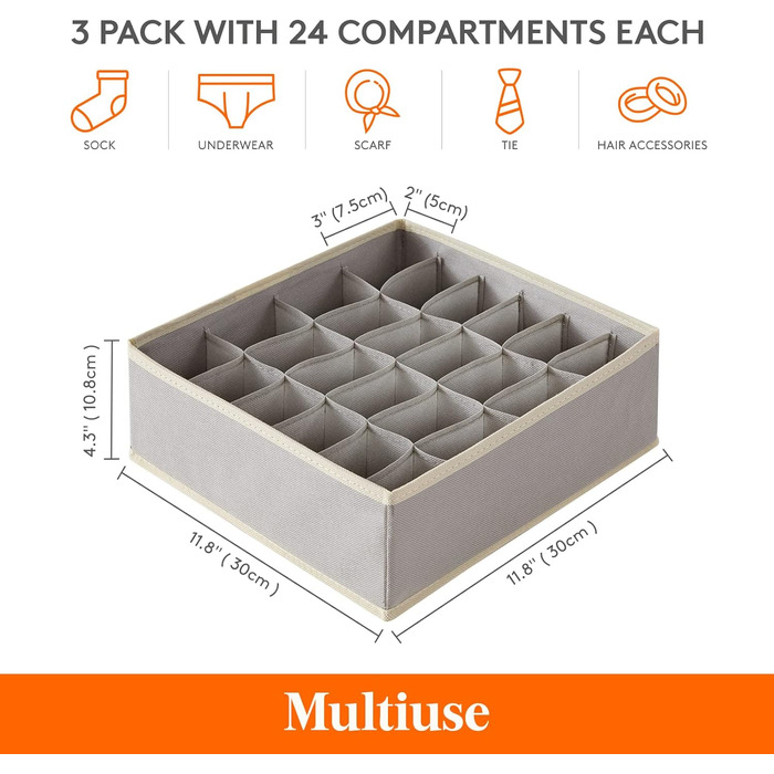 Набор из 3 органайзеров для носков и нижнего белья, светло-серый Lifewit