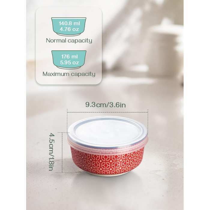 Порцелянові миски DOWAN, набір десертних мисок 176 мл з 6 шт. з кришкою - штабельована миска для соусу, закусок, десерту, тапас, крем-брюле Різнокольорові, придатні для миски в посудомийній машині та мікрохвильовій печі