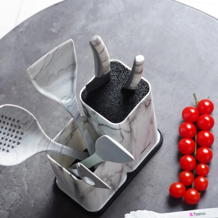 Підставка для кухонних ножів і інструментів Fissman 11x11x23, 11x11 см мармур (12874)
