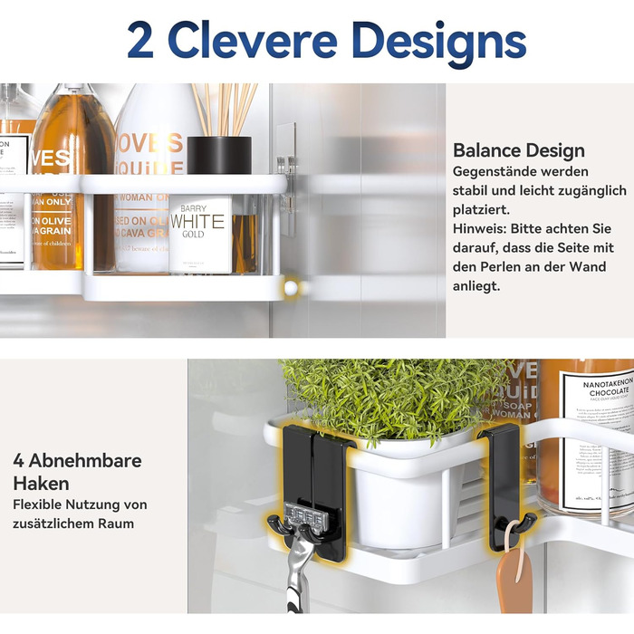 Набір кутових полиць для душу, 3 предмети, білий YASONIC