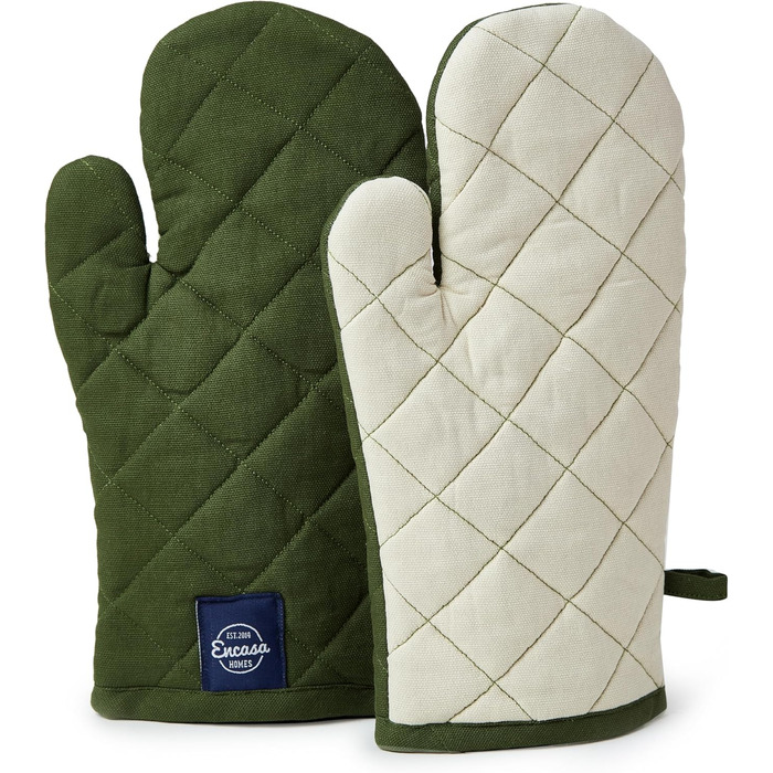 Рукавички для духовки та мікрохвильової печі Encasa Homes Extra Long (2 шт.) для кухні - Силіконові сріблясті термостійкі - Захищають руки від гарячого обладнання - (18x30 см, листя зеленого кольору)