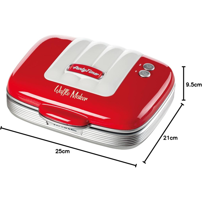 Вафельниця Ariete Party Time 1973, вафельна тарілка з антипригарним покриттям, місцем для кабелю, запобіжником і індикатором роботи, 700 Вт, червоний