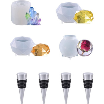 Смоляна форма для винної пробки, 4 шт. и кришталевої форми дорогоцінного каменю сферичної форми з 4 шт. ами винної пробки, підходить для виготовлення пляшок своїми руками, 8 шт.
