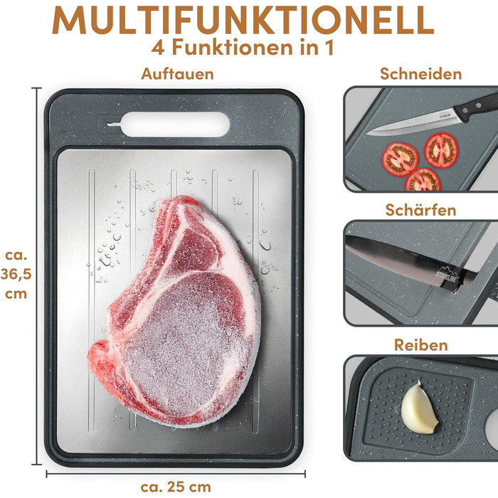 Дошка для розморожування та нарізання 36,5 x 25 см, сірий STONELINE